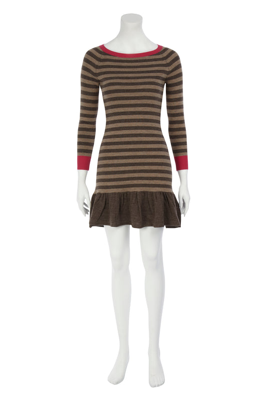 STRIPED FRILL DRESS | MERINO WOOL