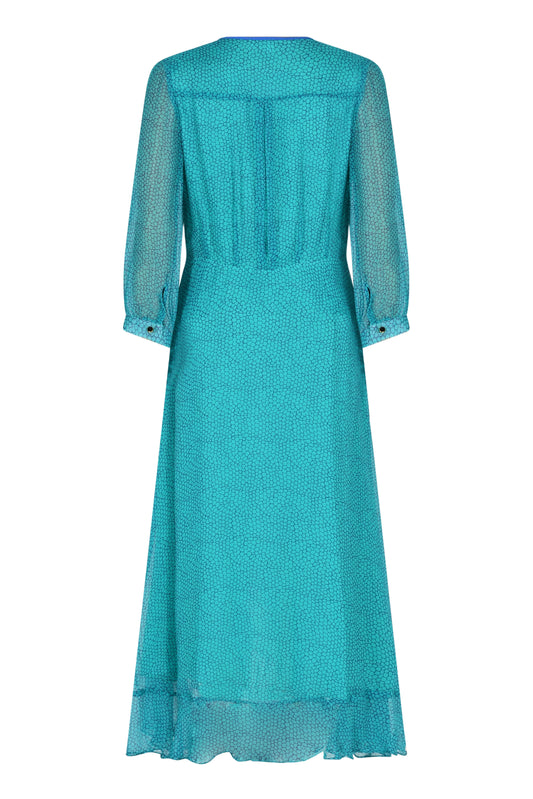 ANASCHICA DRESS | TEAL ORGANIC PRINTED SILK CHIFFON