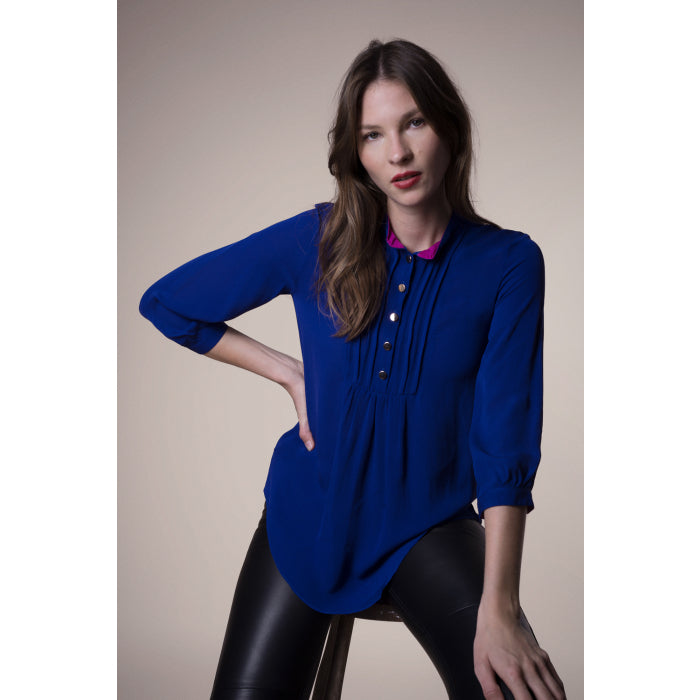 DELPHINE TOP | INDIGO SILK GEORGETTE