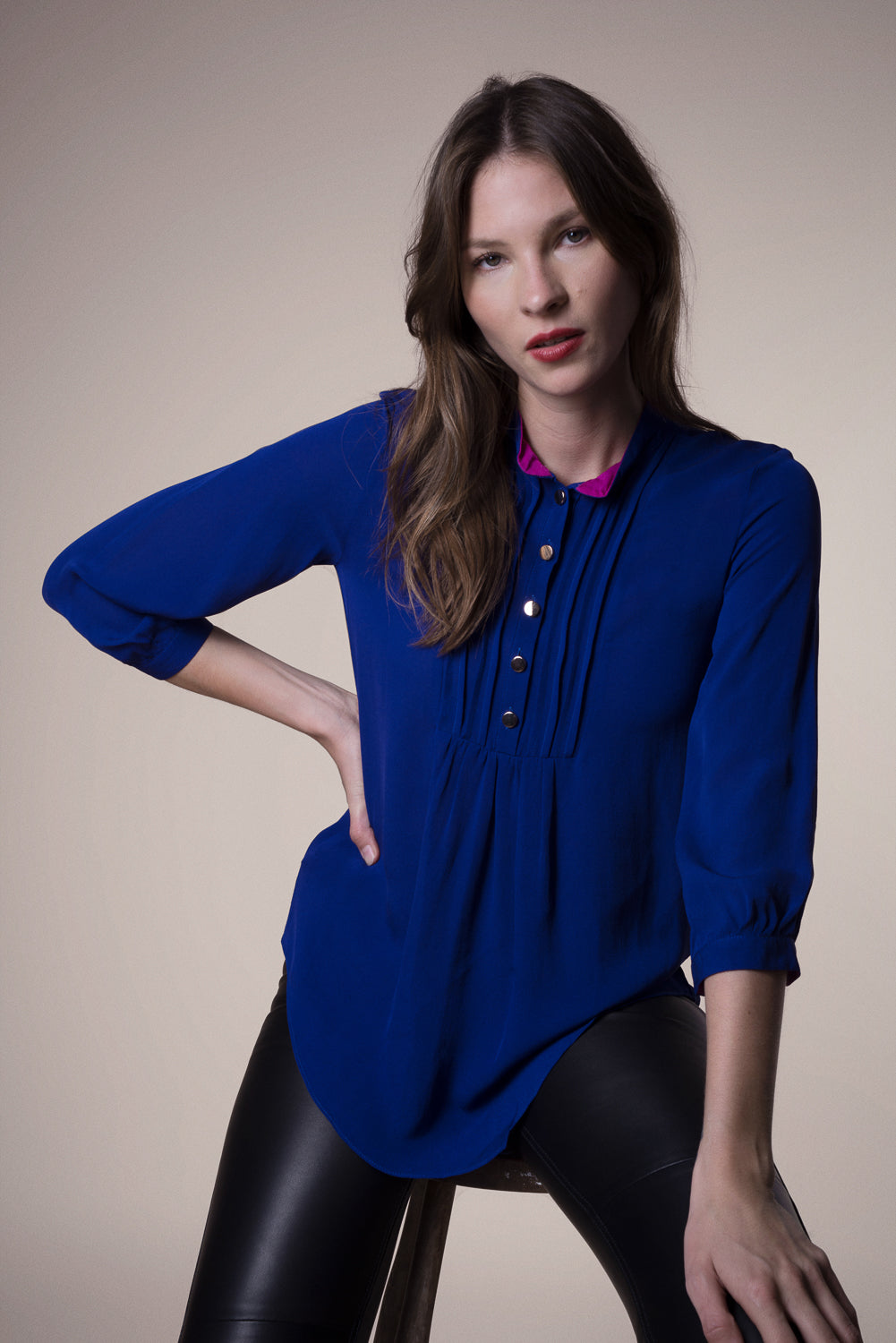 DELPHINE TOP | INDIGO SILK GEORGETTE