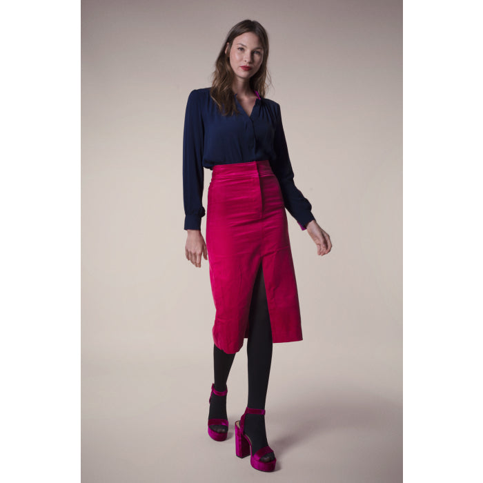 SILKY TOP | NAVY SILK GEORGETTE