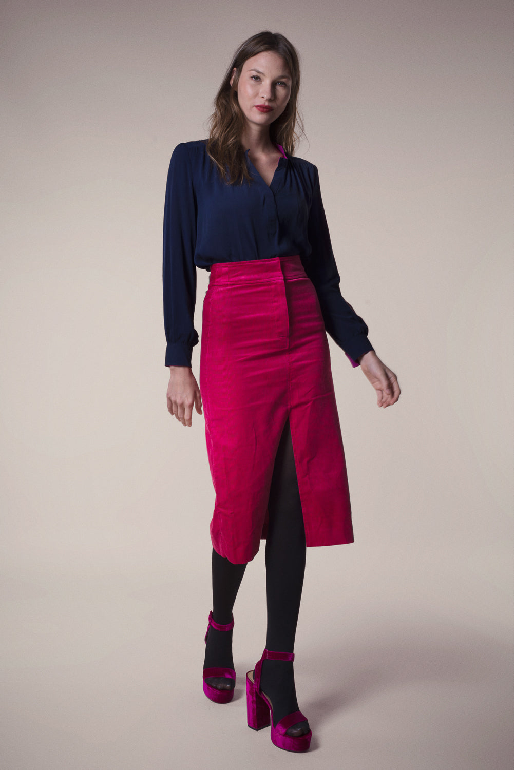 SILKY TOP | NAVY SILK GEORGETTE