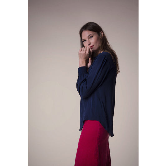 SILKY TOP | NAVY SILK GEORGETTE