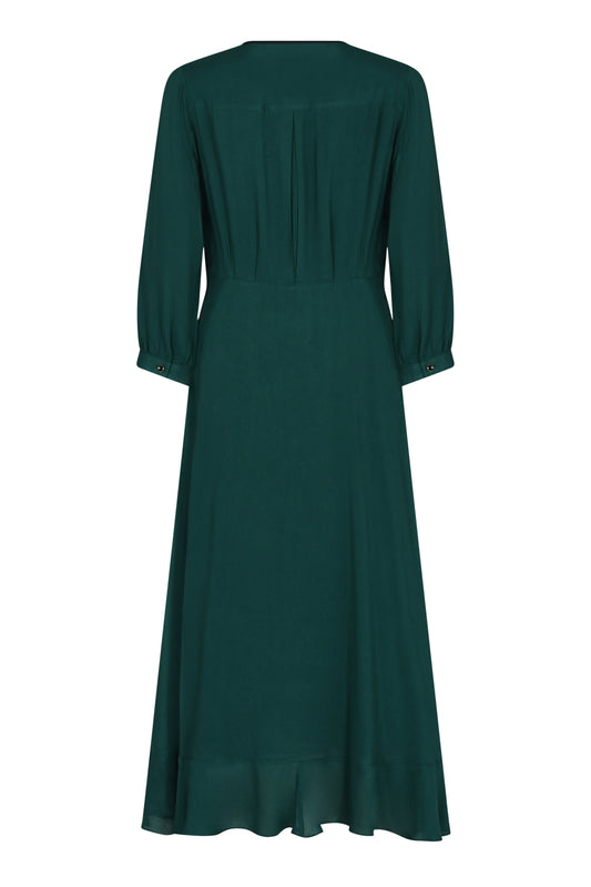 ANASCHICA DRESS | BOTTLE GREEN PLAIN RAYON