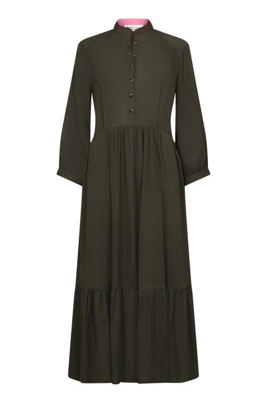 ANASTASIA DRESS | KHAKI SILK GEORGETTE