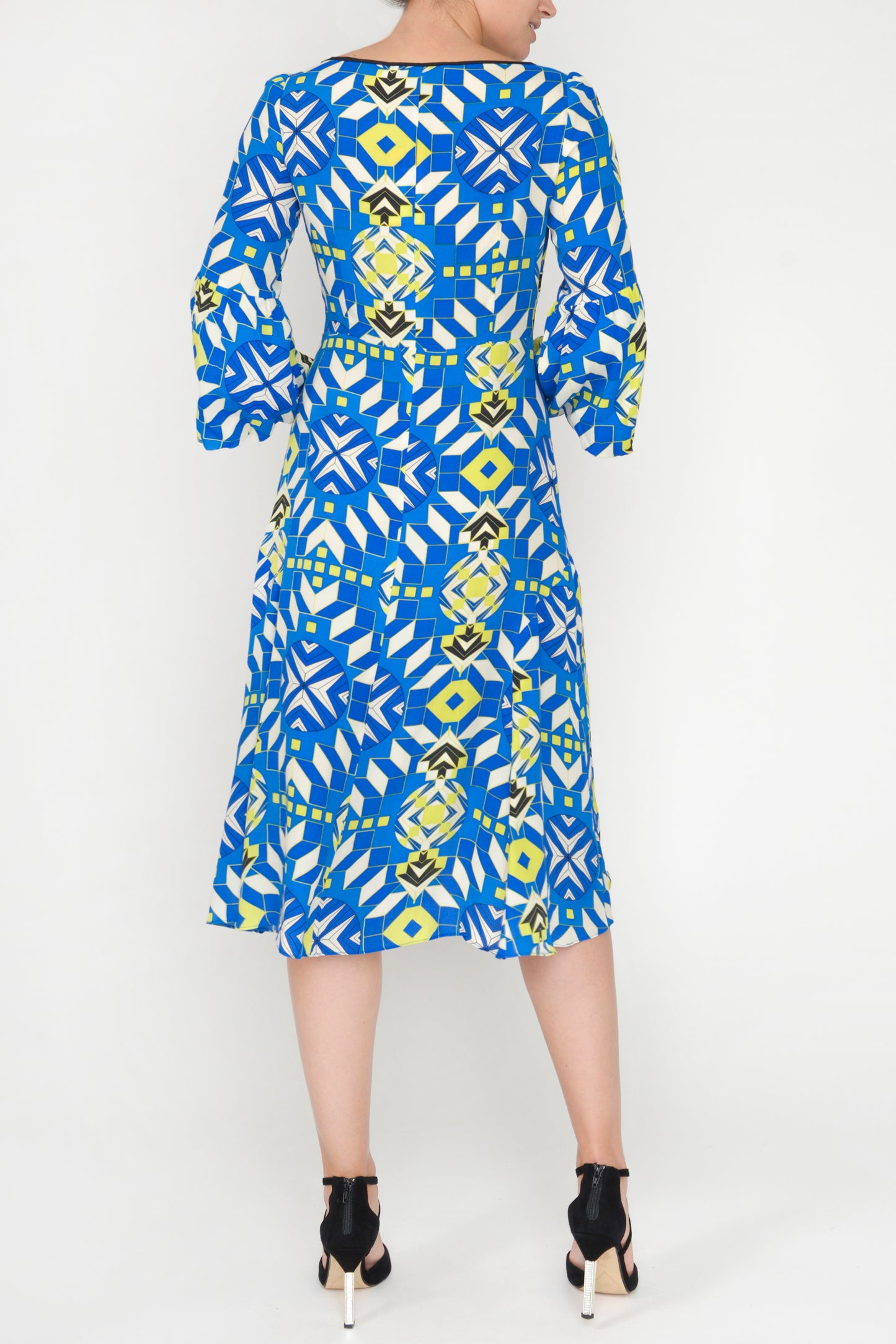 BEAROB DRESS | BLUE GEOMETRIC PRINT