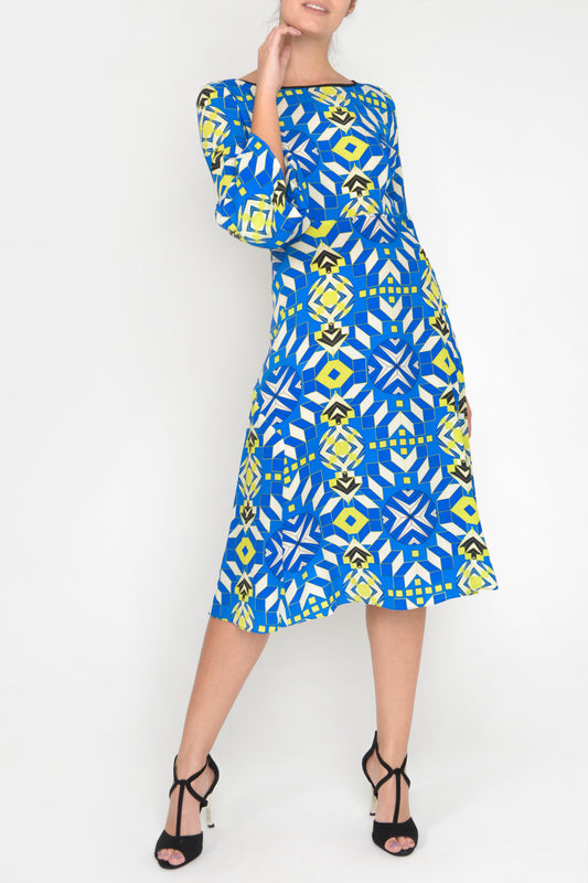 BEAROB DRESS | BLUE GEOMETRIC PRINT