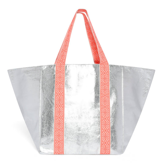 SHEENY SILVER BEACH BAG