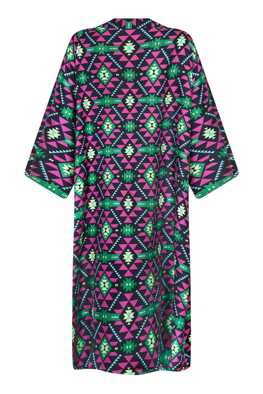 KIMONO | MAGENTA GEOTRI SILK TWILL