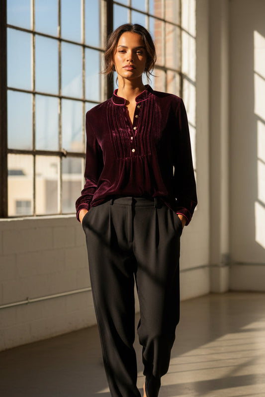 DELPHINE TOP | BURGUNDY VELVET