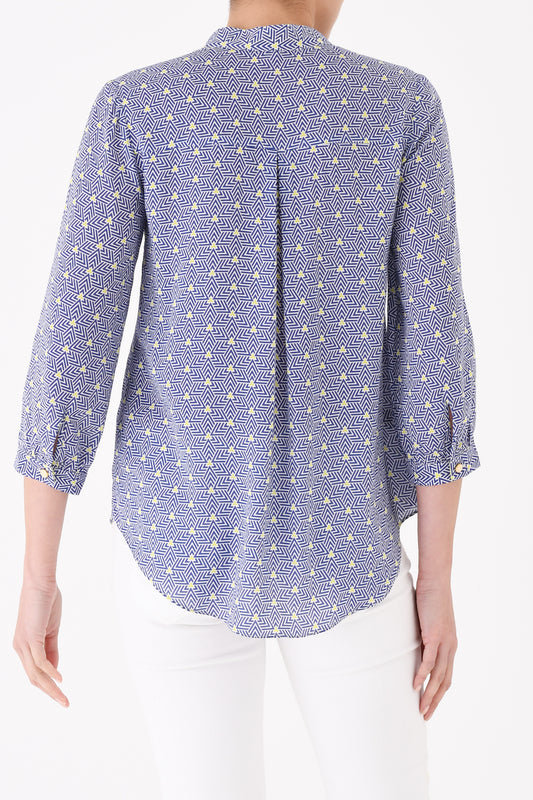 DELPHINE TOP | BLUE STRIPEY TRIANGLE PRINT