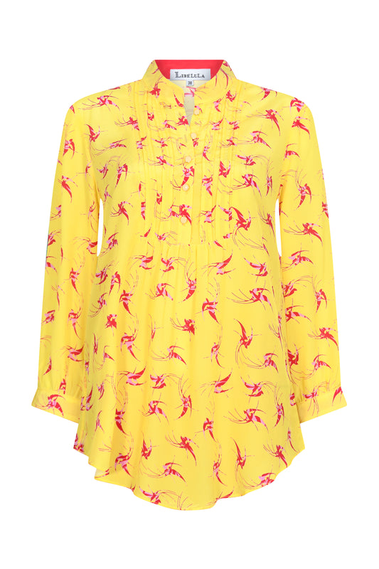 DELPHINE TOP | YELLOW LOVEBIRDS PRINT