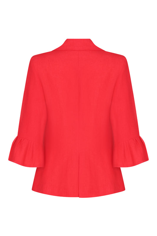 FRILL SLEEVE JACKET | RED LINEN