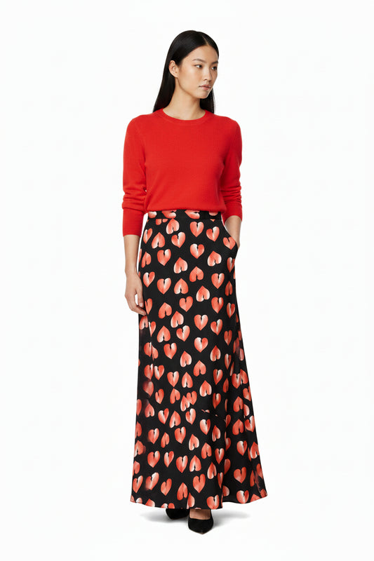 GUINEVERE MAXI SKIRT | RED BROKEN HEART PRINT