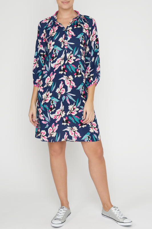 HARTFORD DRESS | NAVY TROPICAL PRINT