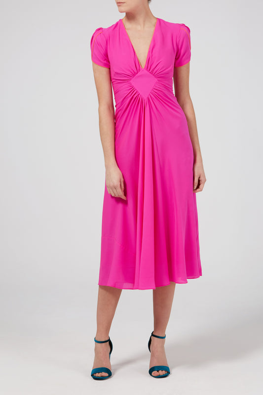 JESSIE DRESS | FLURO PINK SILK GEORGETTE