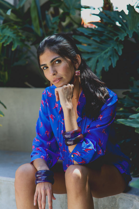 DELPHINE TOP | BLUE LOVEBIRDS PRINT