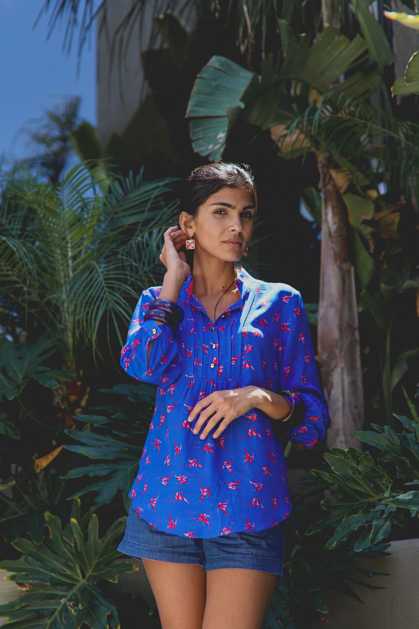 DELPHINE TOP | BLUE LOVEBIRDS PRINT