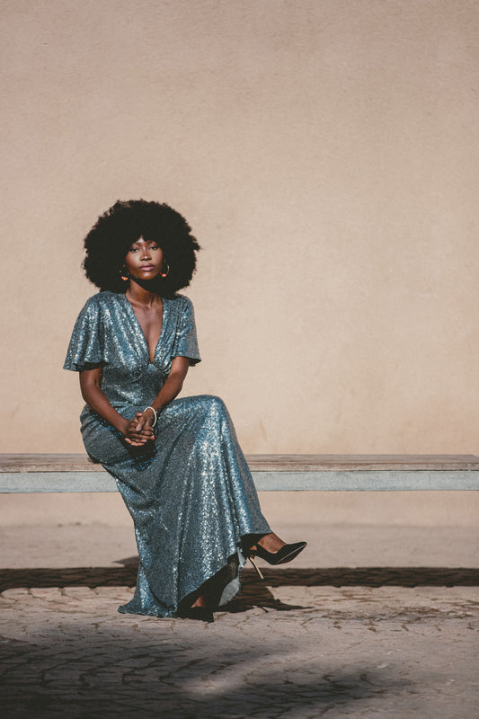 LONG TAMMIM DRESS| SILVER SEQUINS