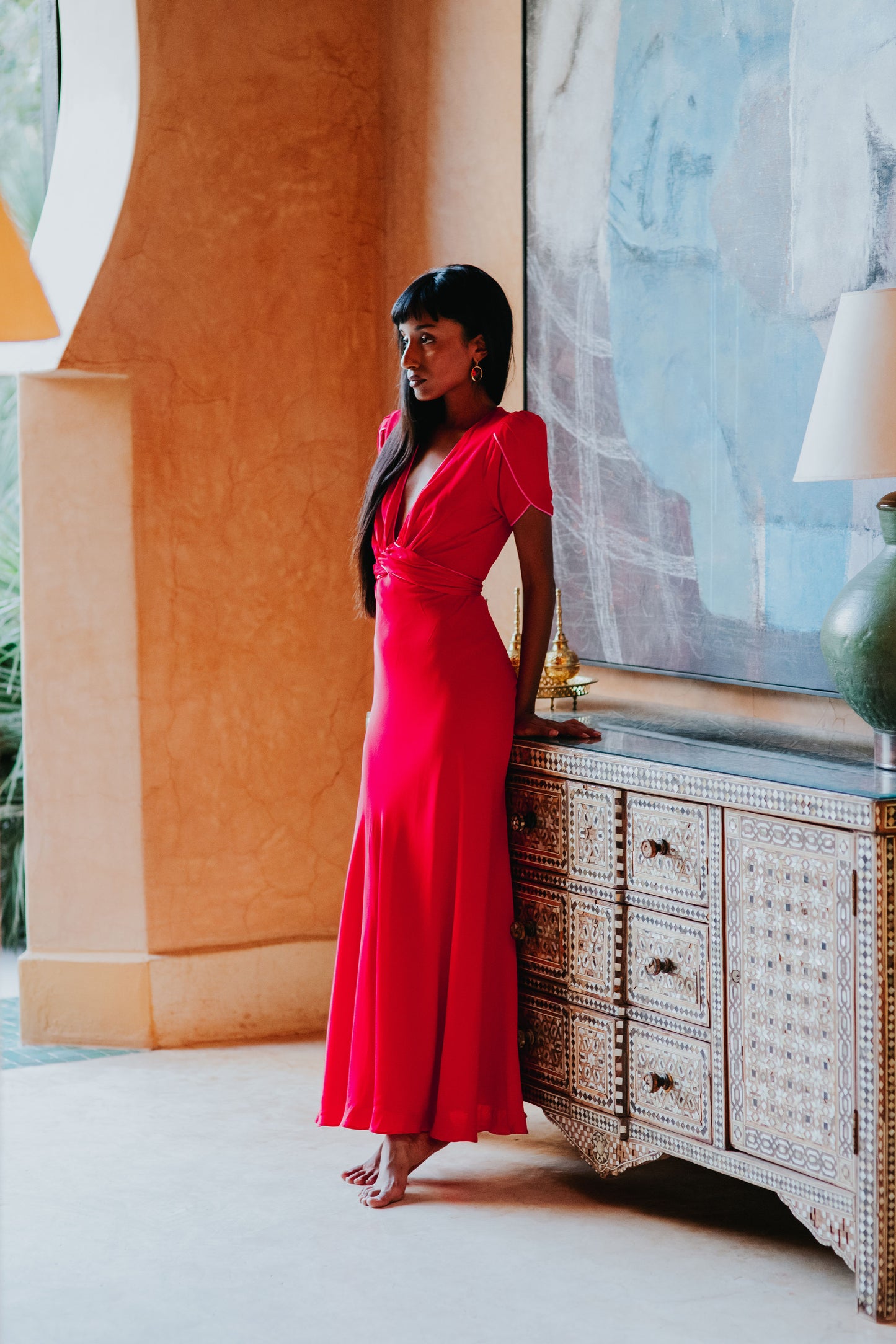 MIDI MILLIE DRESS | SUMMER RED SILK GEORGETTE