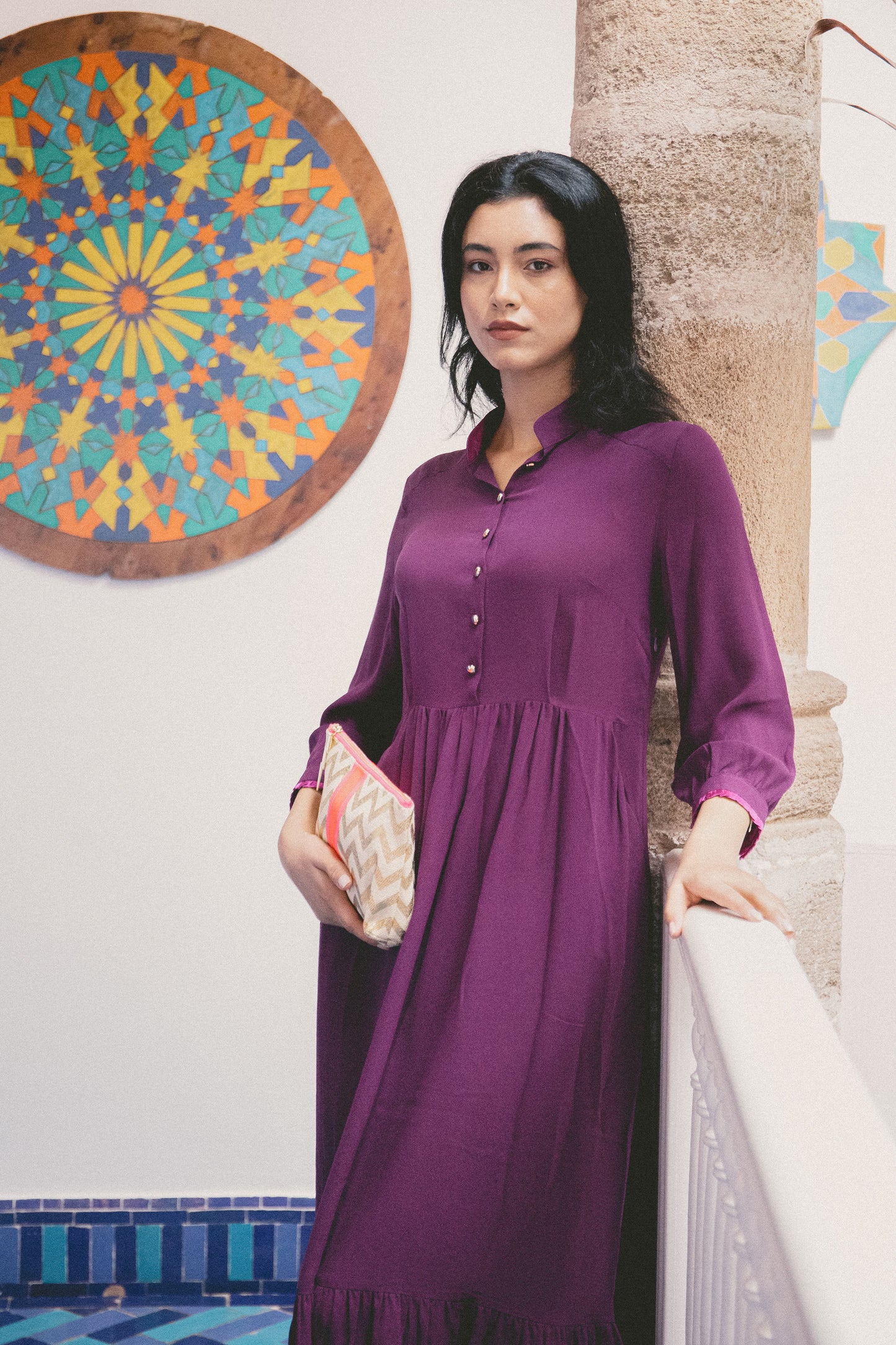 LONGER ANASTASIA DRESS | AUGBERGINE SILK GEORGETTE