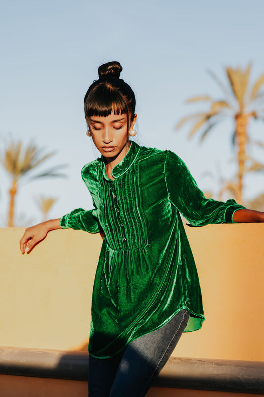 DELPHINE TOP | GREEN VELVET