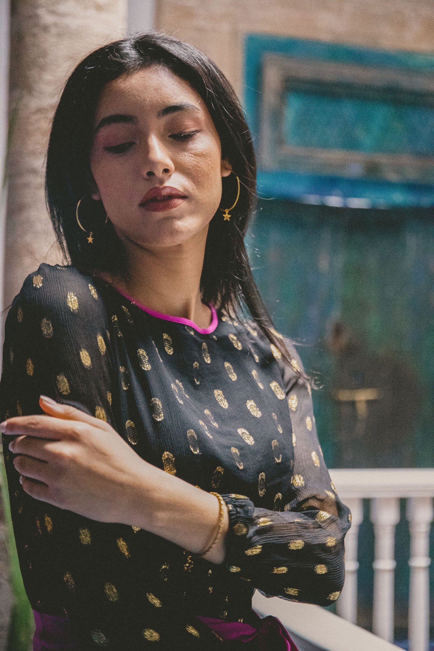 MIDI JOJO DRESS | BLACK & GOLD SPOTTED SILK