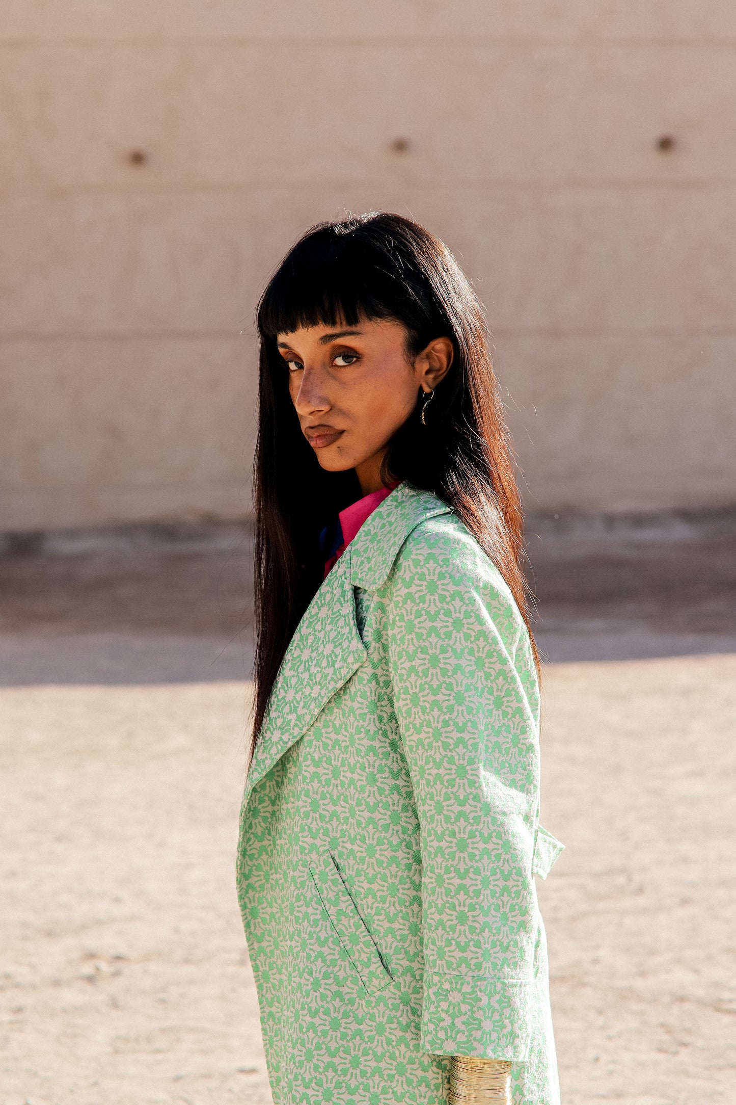 WOOLHAMPTON COAT | GREEN & WHITE WEAVE