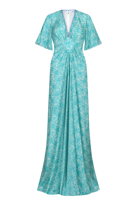 LONG JESSIE DRESS | AQUA FLUTTER PRINT