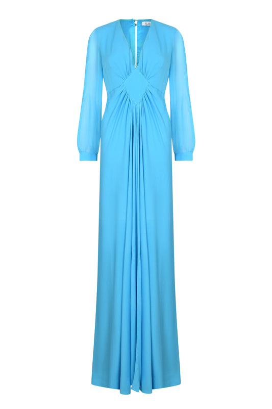 LONG JESSIE DRESS | SUMMER BLUE SILK GEORGETTE