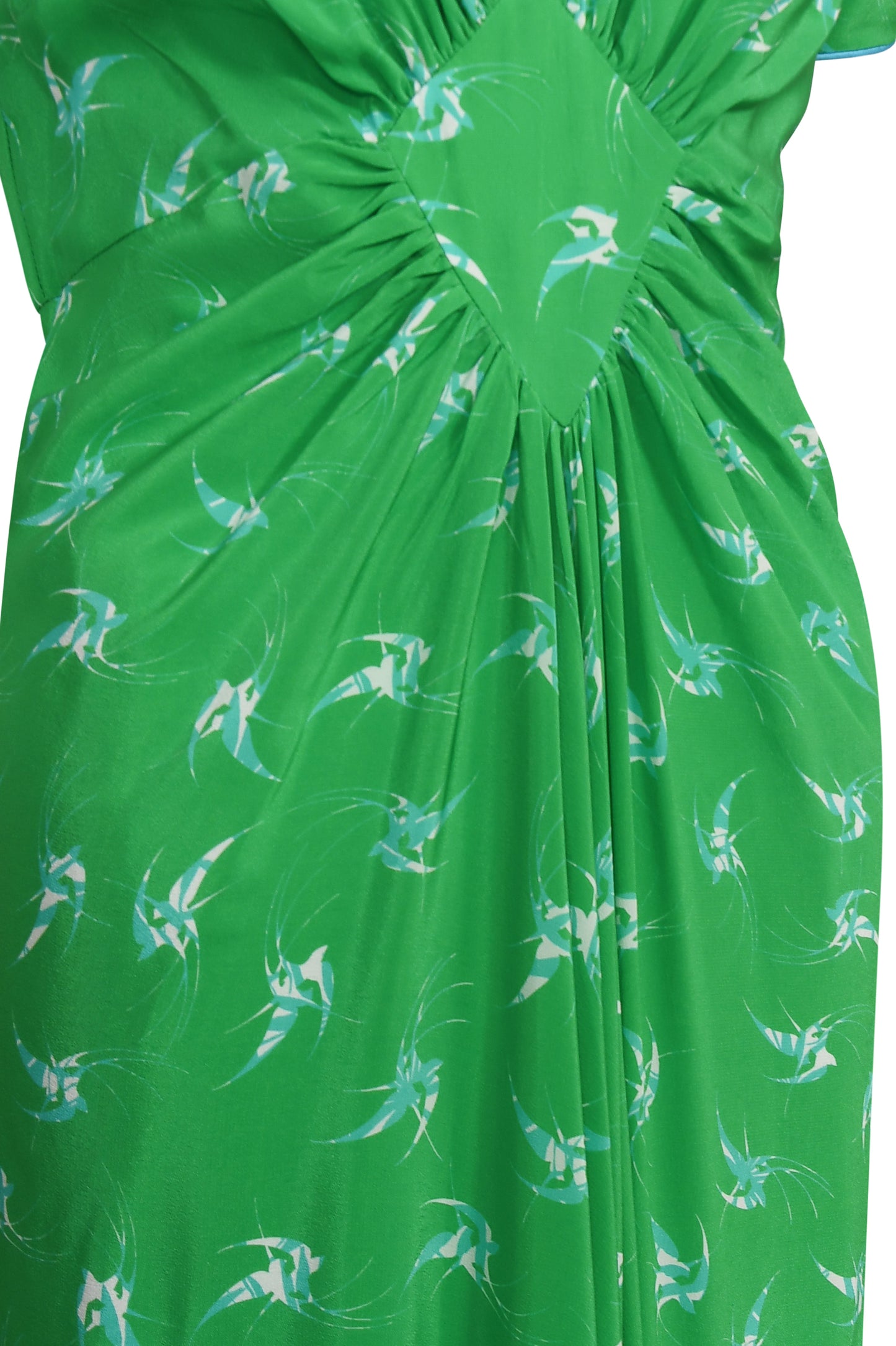 Printed long-sleeve evening dress in flowing silk