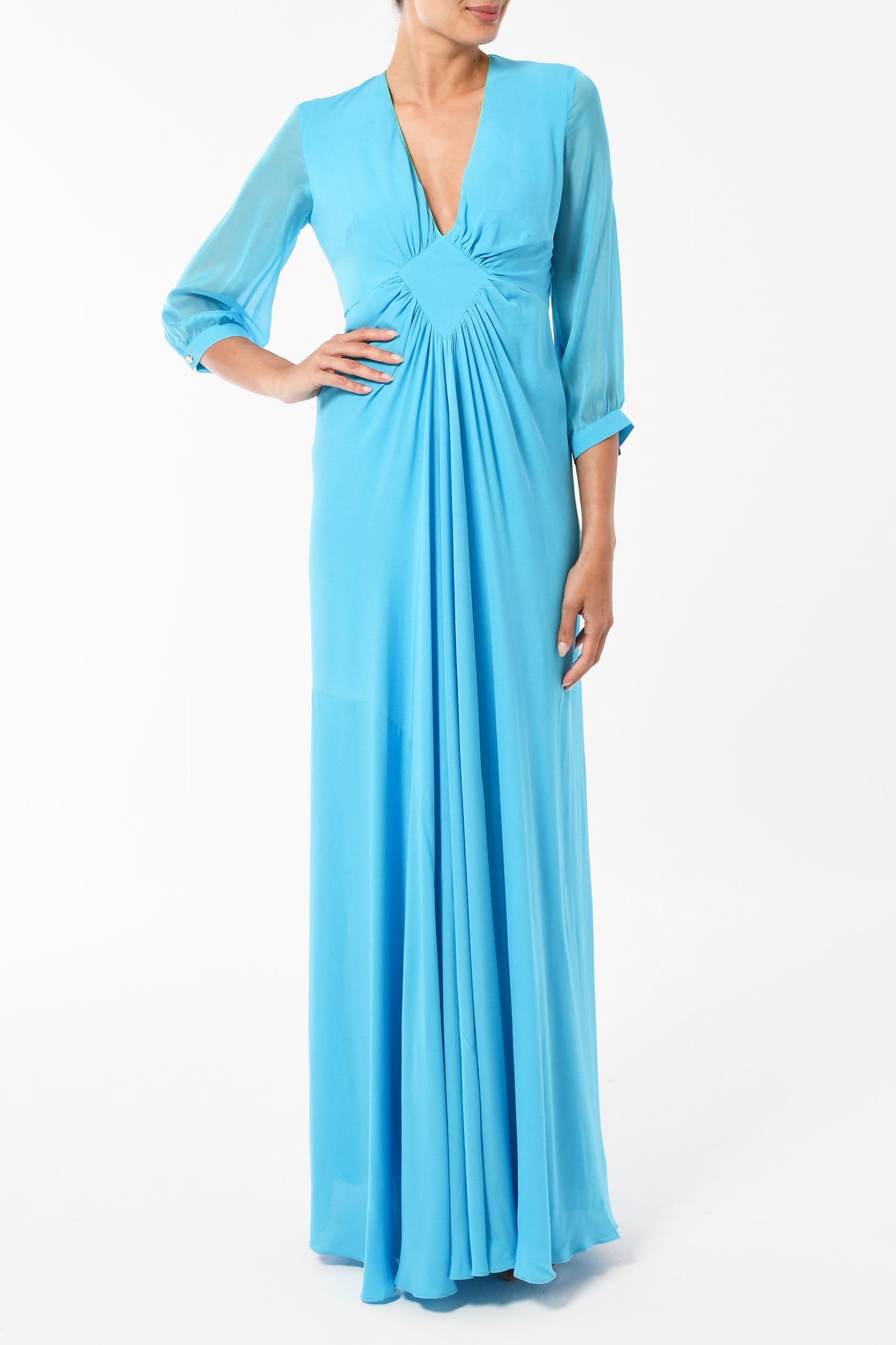LONG JESSIE DRESS | SUMMER BLUE SILK GEORGETTE