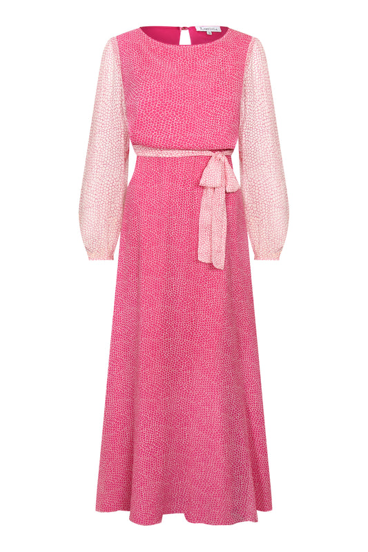 Front view of Maxi Jojo Dress in Organic Pink Cream print, full-length