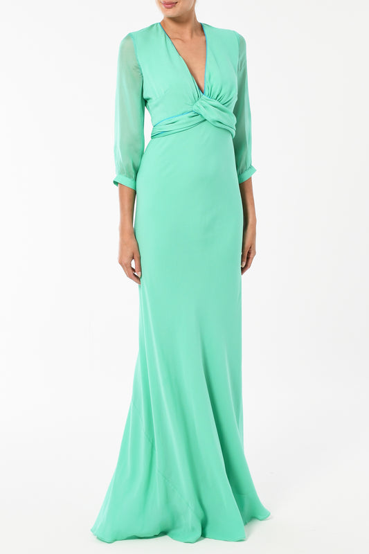 LONG MILLIE DRESS | SEA GREEN SILK GEORGETTE