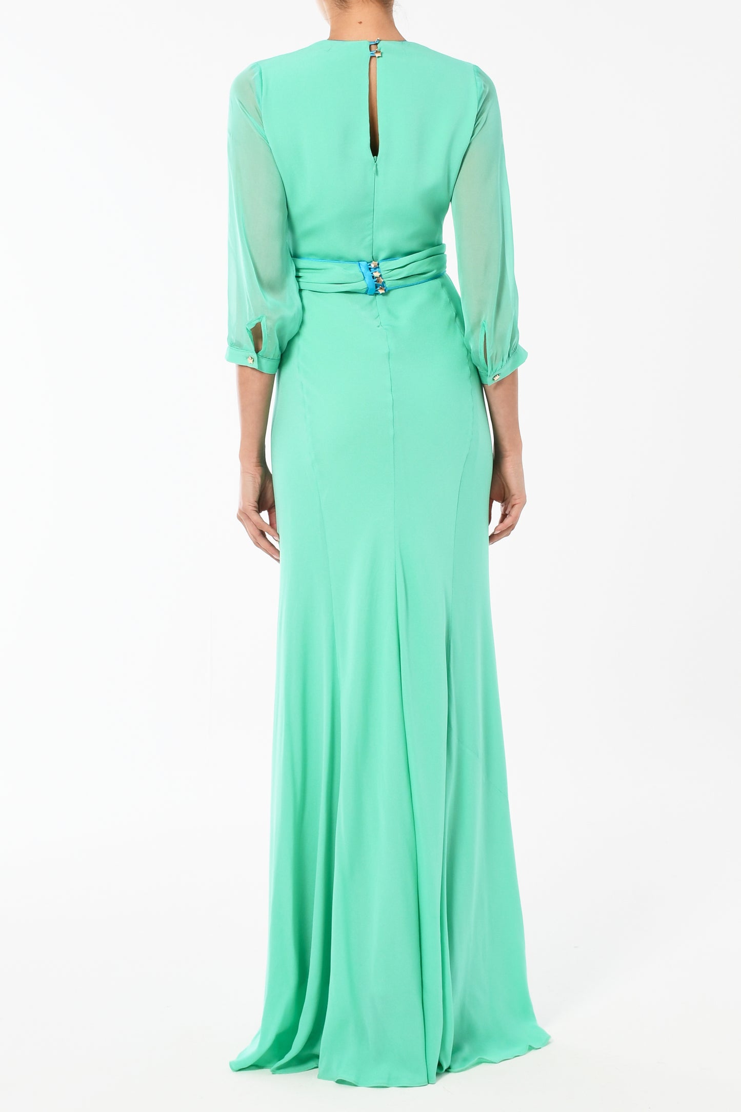LONG MILLIE DRESS | SEA GREEN SILK GEORGETTE