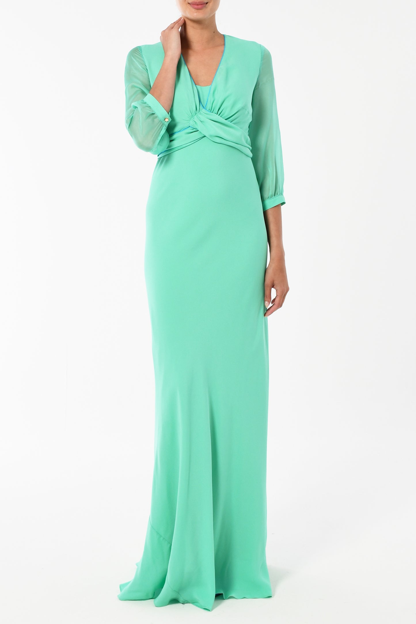 LONG MILLIE DRESS | SEA GREEN SILK GEORGETTE