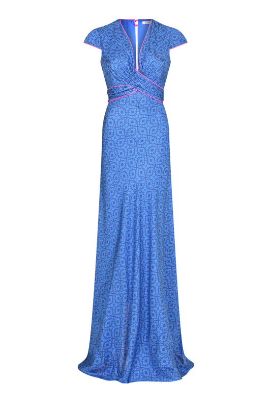 LONG MILLIE DRESS | BLUE XOX PRINT