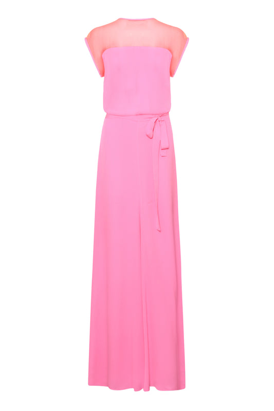 LONG TATTI DRESS | PARTY PINK SILK GEORGETTE