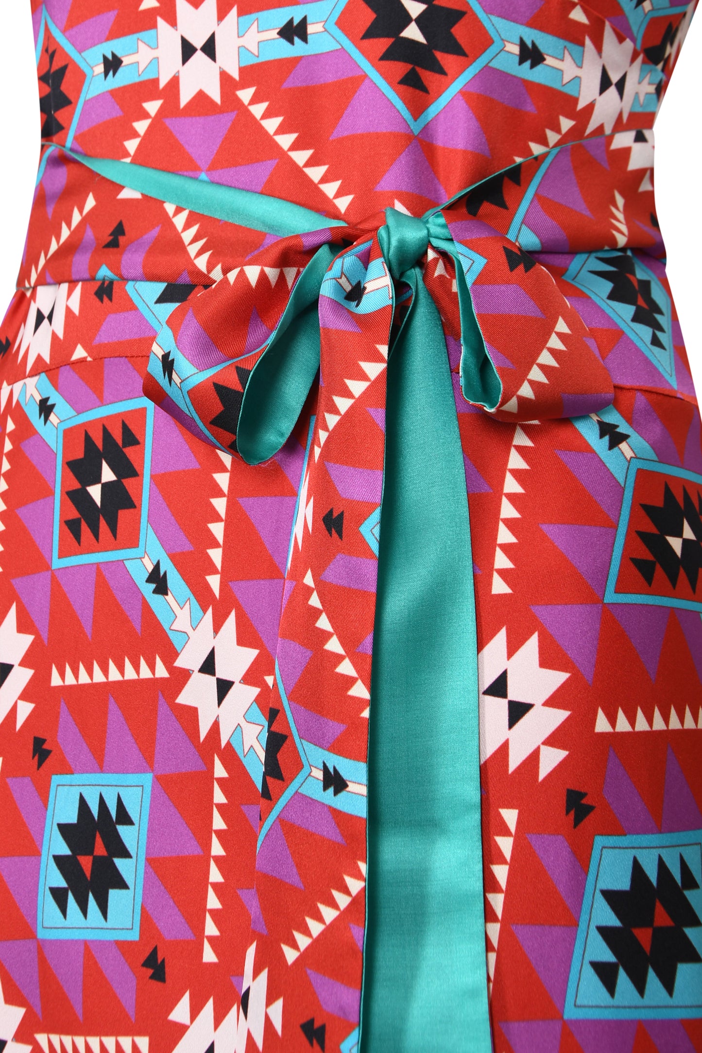 LONG WILLOW DRESS | RED GEO TRI PRINTED SILK