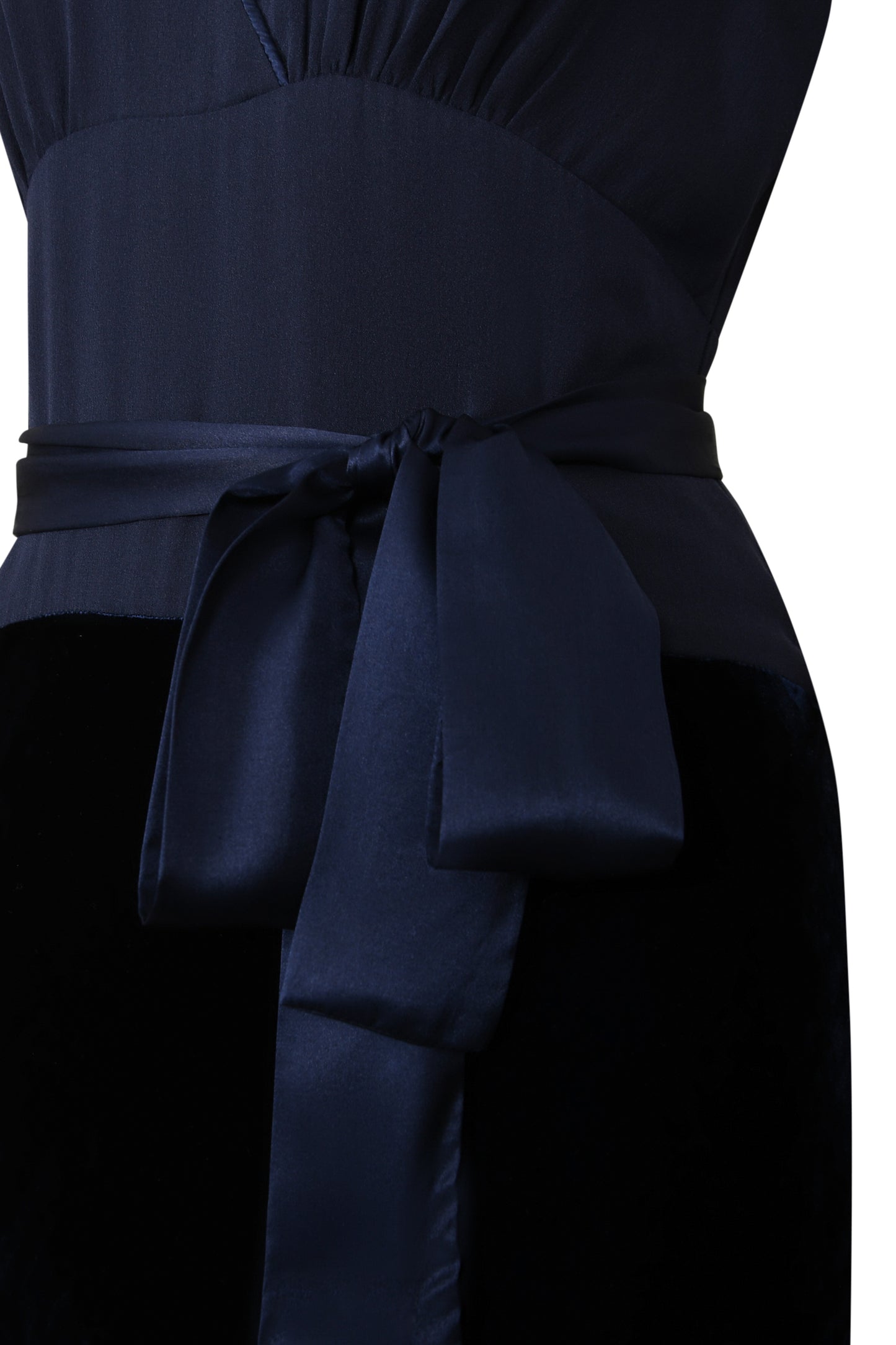 LONG WILLOW DRESS | NAVY SILK GEORGETTE AND VELVET