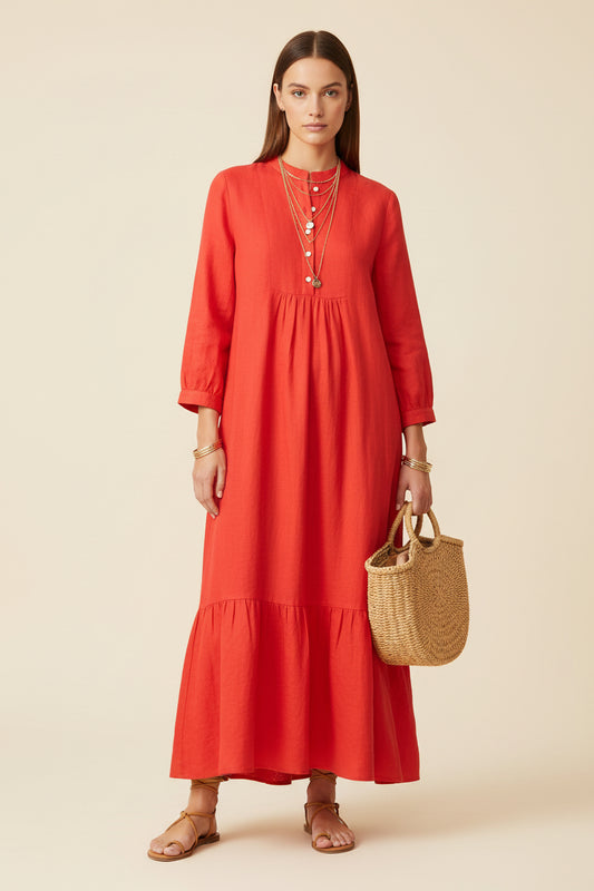Red dress with long sleeves on a white background