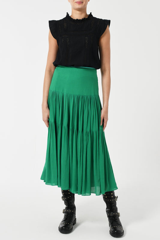 MIDI EMMA SKIRT | EMERALD RAYON