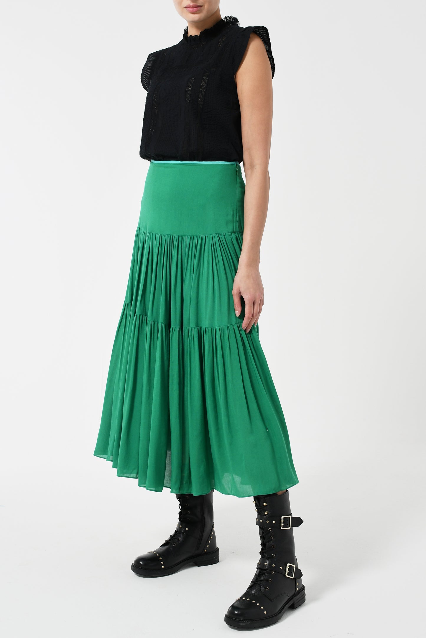 MIDI EMMA SKIRT | EMERALD RAYON