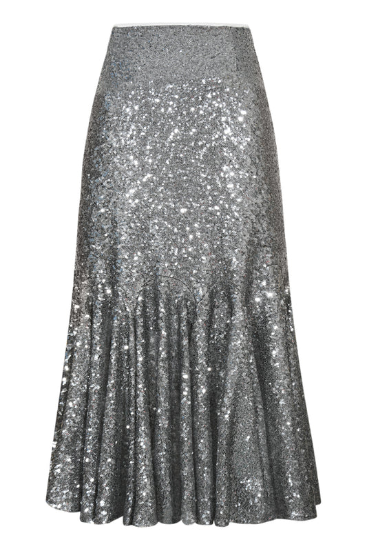 MIDI FERIA SKIRT| SILVER SEQUINS