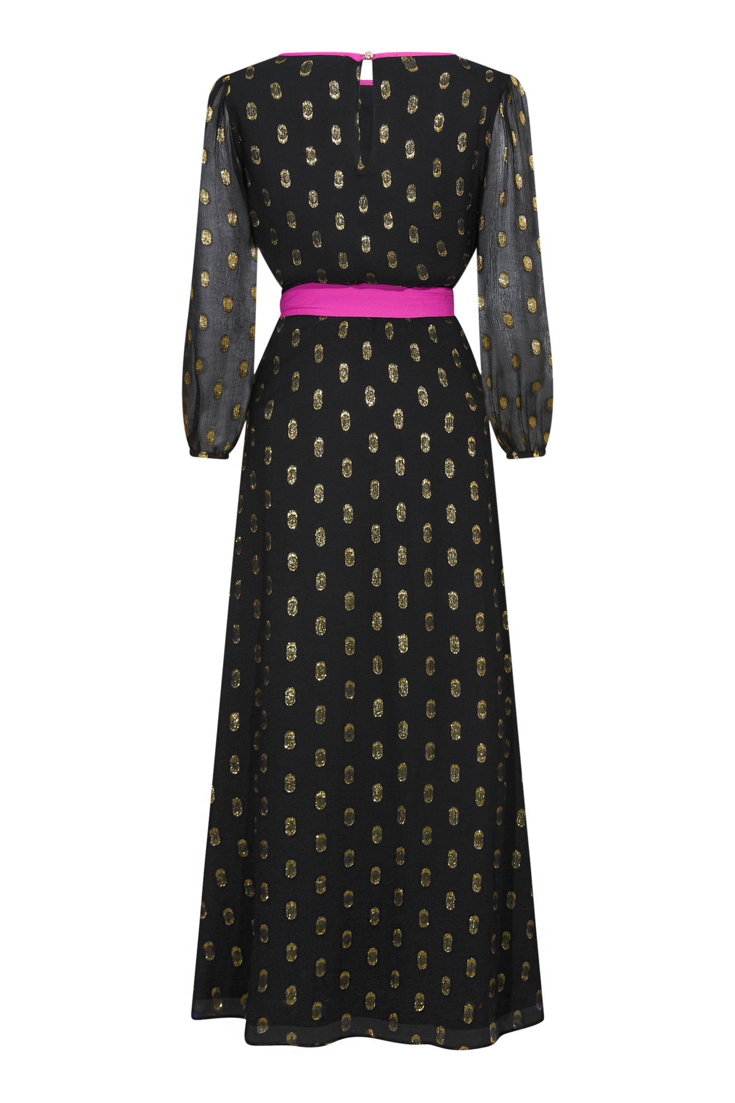 MIDI JOJO DRESS | BLACK & GOLD SPOTTED SILK