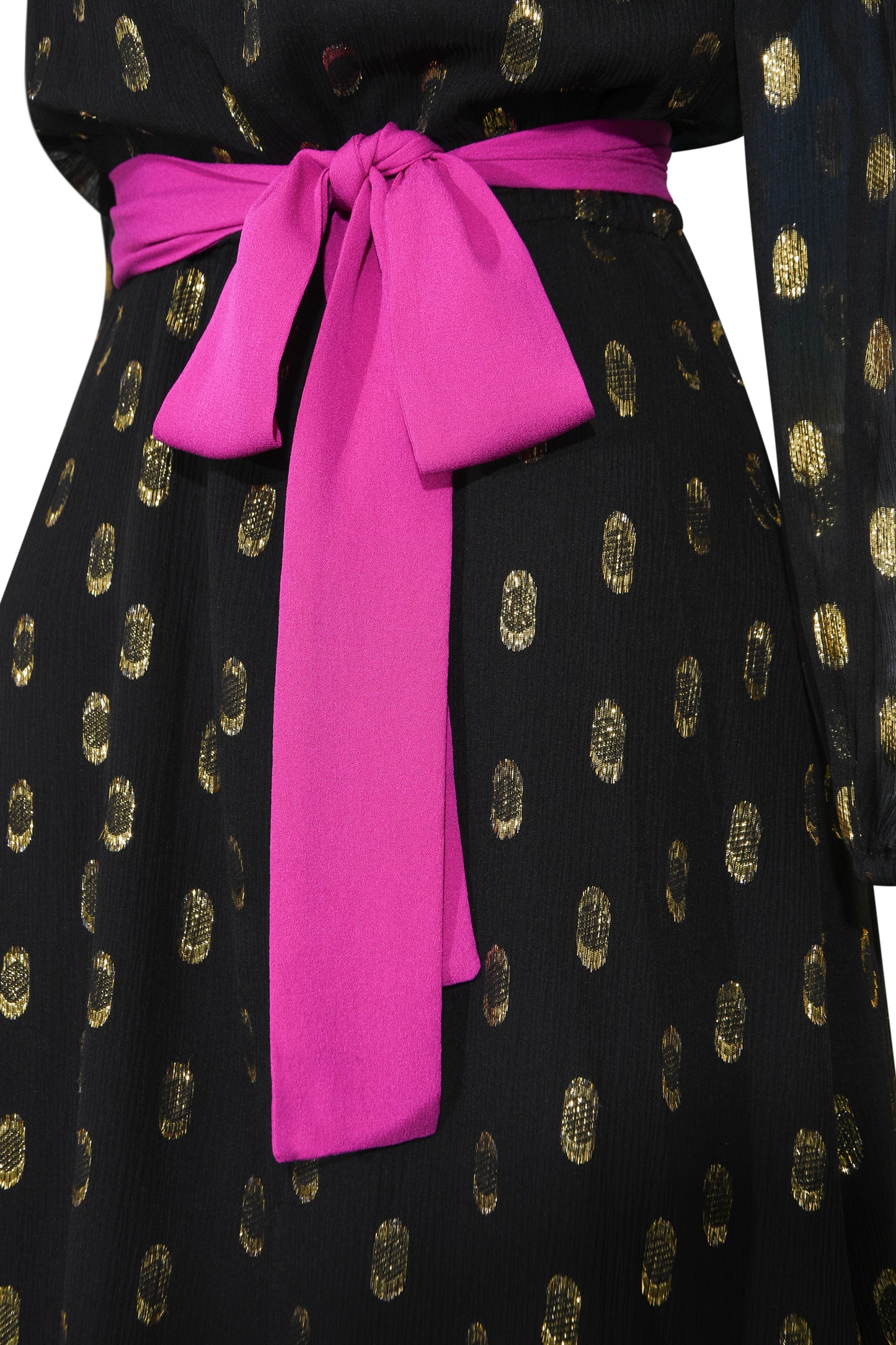 MIDI JOJO DRESS | BLACK & GOLD SPOTTED SILK