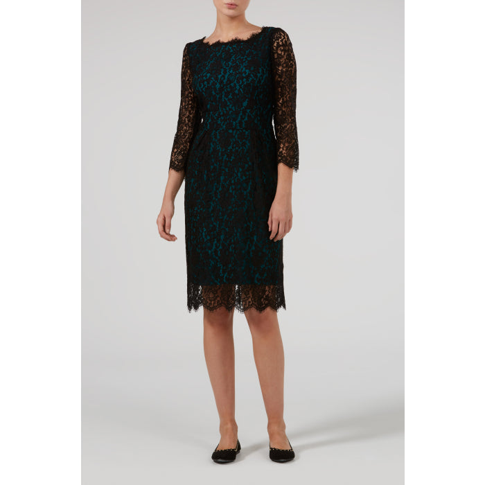 LONGER FLORENCE DRESS | BLACK LACE w GREEN