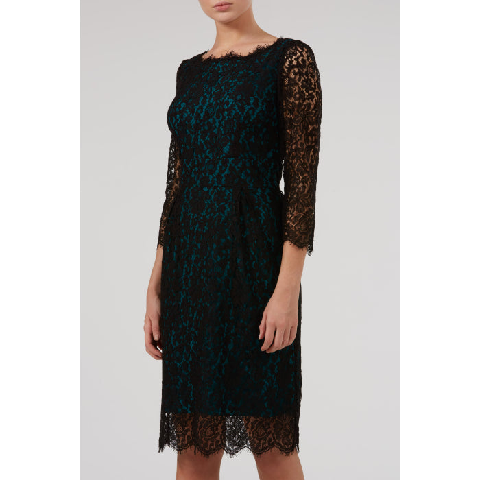 LONGER FLORENCE DRESS | BLACK LACE w GREEN