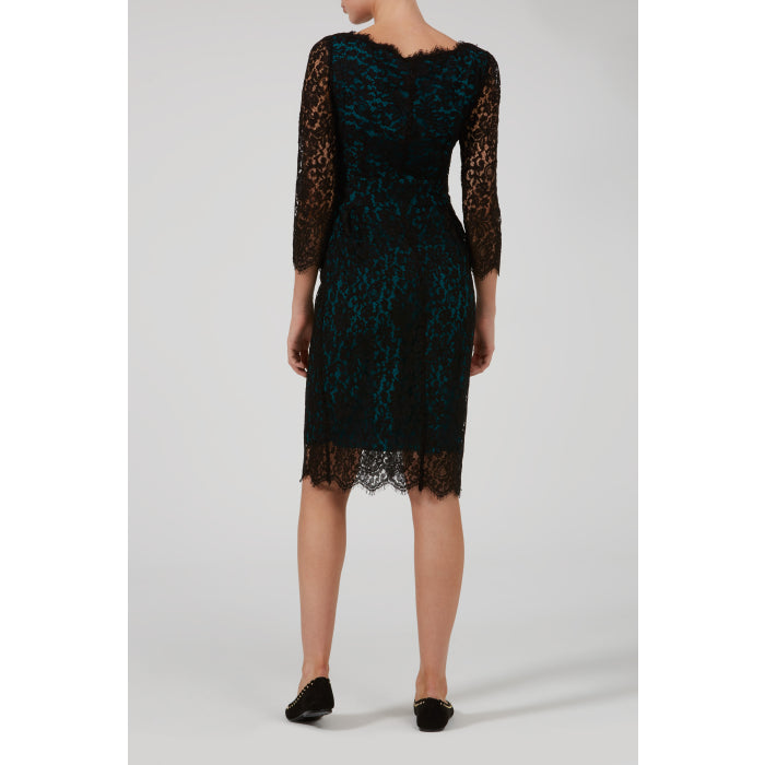 LONGER FLORENCE DRESS | BLACK LACE w GREEN