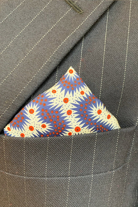 POCKET SQUARE | BLUE SPIKEY WORM PRINT